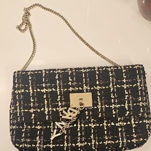 DKNY Black and Gold Tweed Clutch